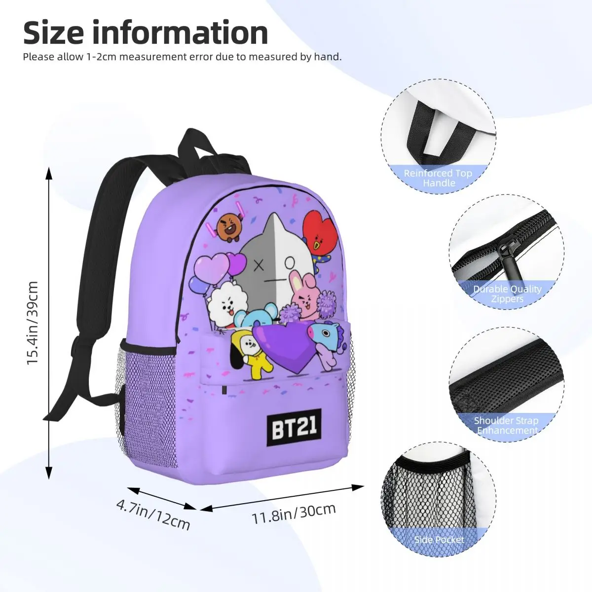 Mochila compacta BTS21 de 15 polegadas – Bolsa leve e elegante, perfeita para estudantes e viajantes