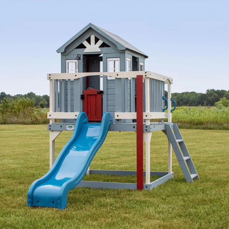 Beacon Heights Elevated Playhouse, Play kitchen, Powered Blender, Working Bell, 6 ft Wave Slide