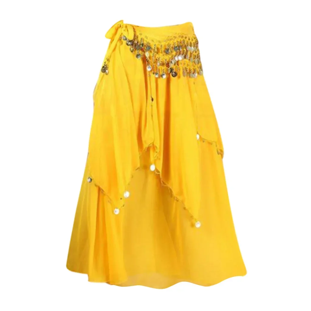 Women Belly Dance Skirt Chiffon Costumes with Waist Chain Multicolor 85cm