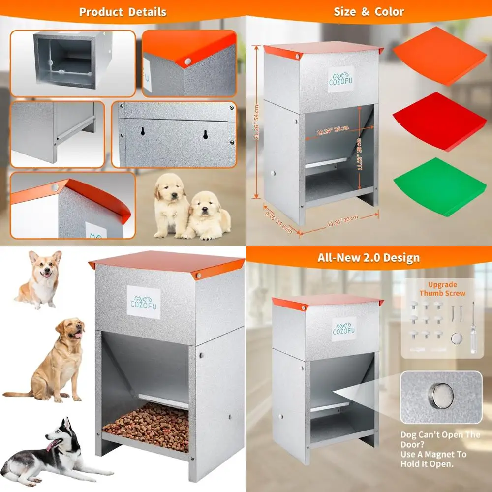 

Автоматическая кормушка для собак из оцинкованного металла на открытом воздухе и в помещении — гравитационный дозатор кормов для всех размеров — вмещает сухая кормушка объемом 25 фунтов