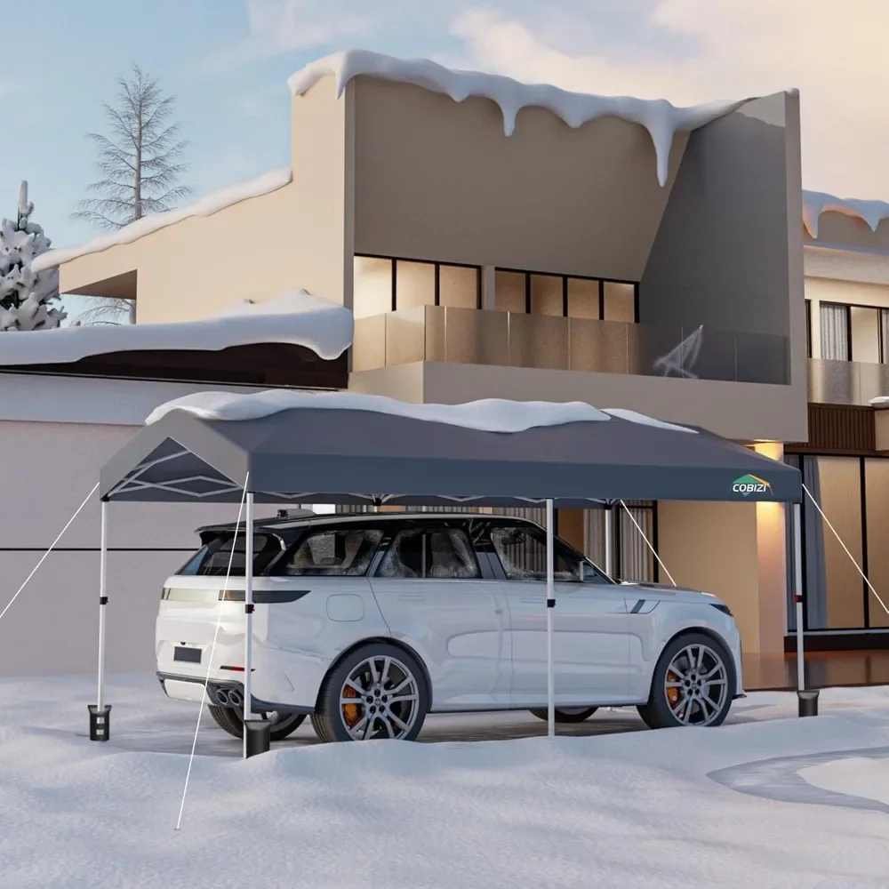 

10x20 ft Pop-Up Carport – 1-Button Lock & 2 Sidewalls, Waterproof Portable Garage Canopy with Steel Frame