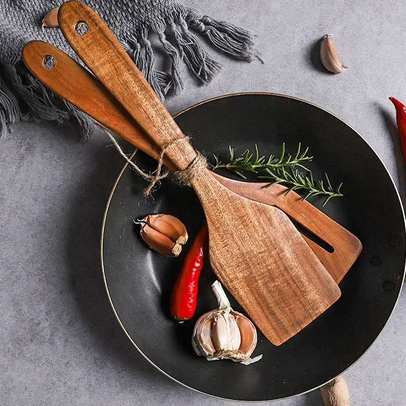 2Pcs Wooden Kitchen Spatula Long Cooking Spatula Egg Pancake Turner Non-stick Wood Spatula Cooking Utensils Set Kitchen Tools