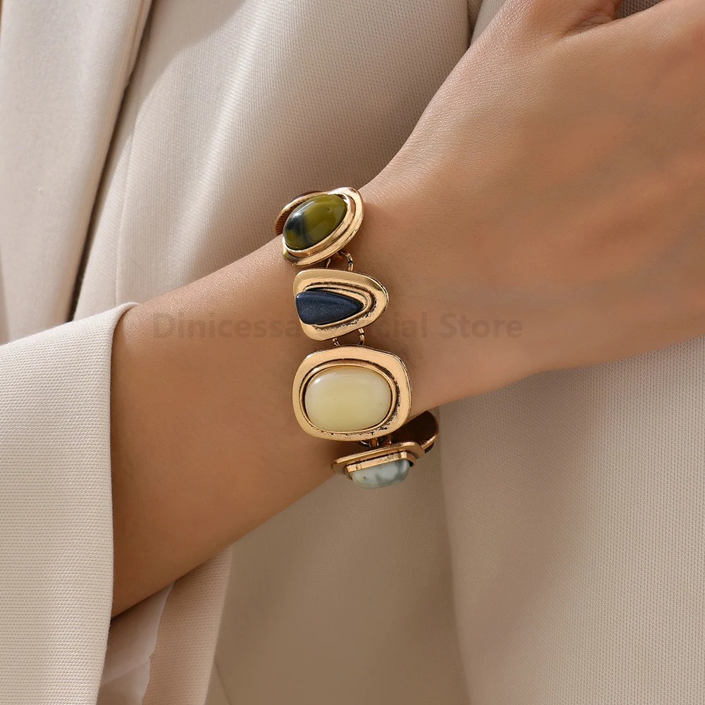 Bohemian Fashion Metal Inlaid Colorful Rhinestone Vintage Bracelets For Women Trend Luxury Geometric Unique Statement Jewelry