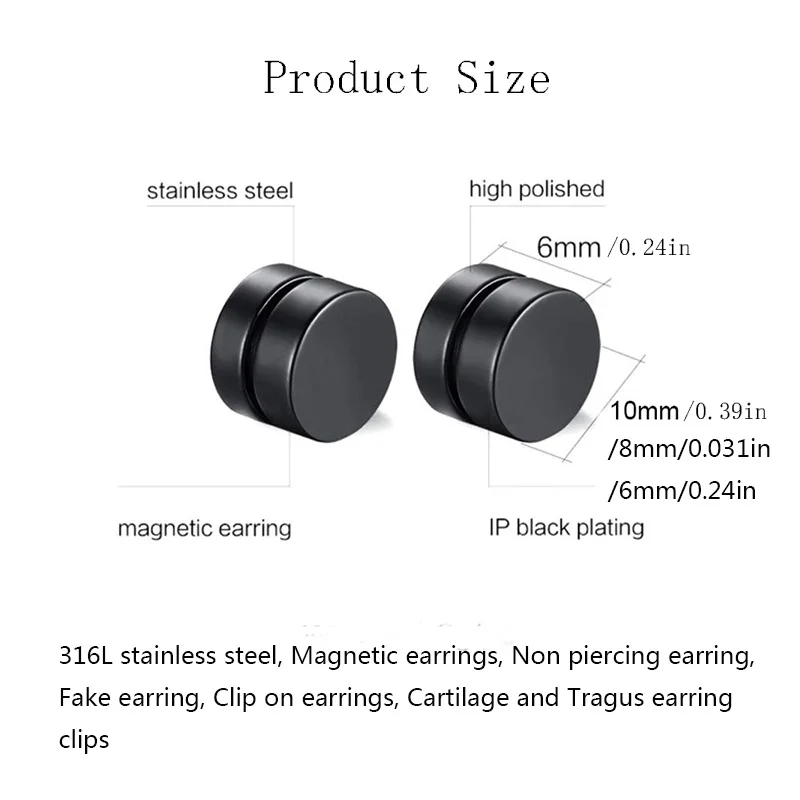 2Pairs Stylish Magnetic Earrings for Women Men, Non-Piercing Cartilage and Tragus Ear Clips, Perfect Couple Jewelry