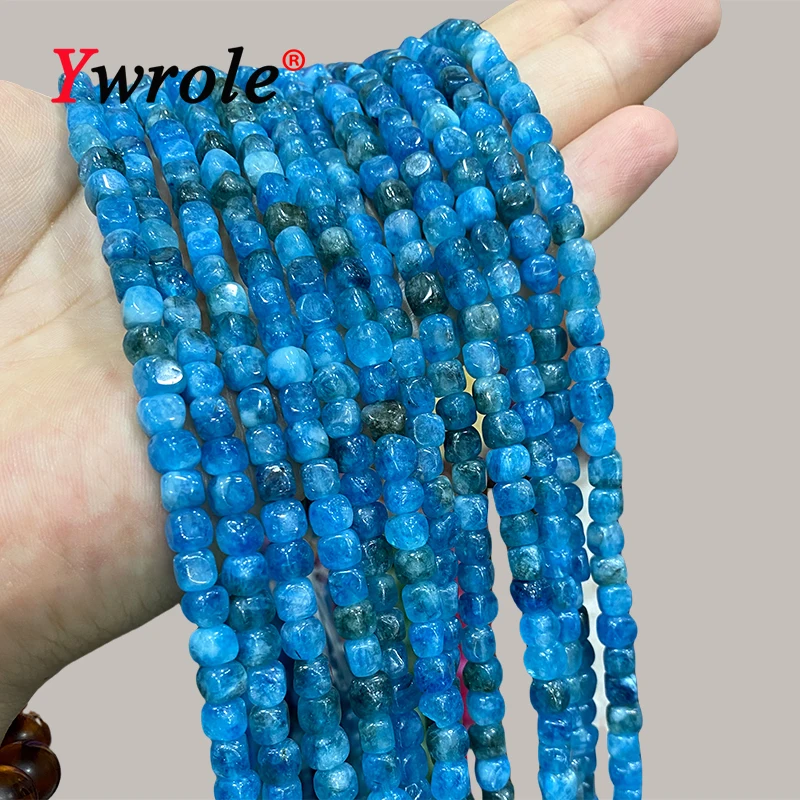 6x6mm 8x8mm Natural Stone Square Blue Apatite Chalcedony Loose Spacer Beads for Jewelry Making Diy Bracelet Charms Accessories