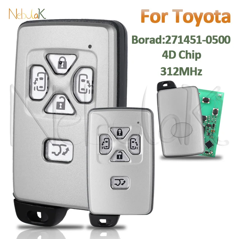 

Smart Remote Key for Toyota Vellfire Alphard Estima 312MHz FSK 4D Chip 271451-0500 5 Buttons Car Proximity Card Intelligent Fob