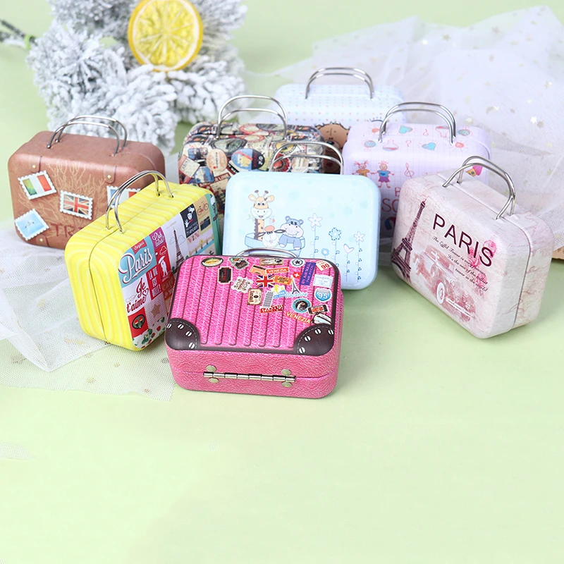Fashion Metal Mini Suitcase for Dolls Miniature Toys Trunk Dollhouse Decoration