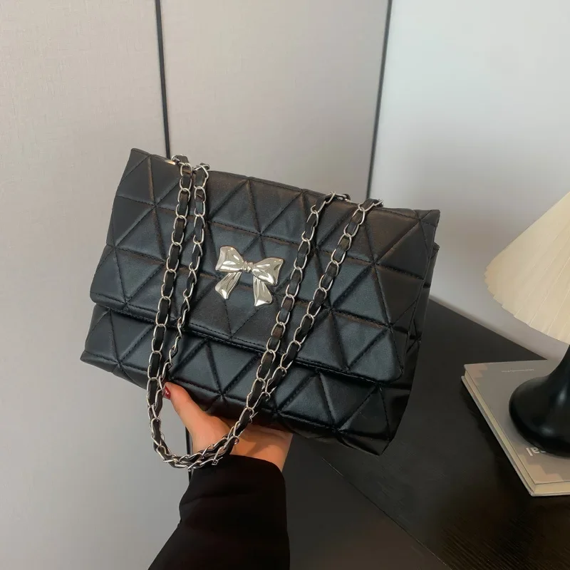 Gentle texture bow chain shoulder bag women's versatile ins messenger bag