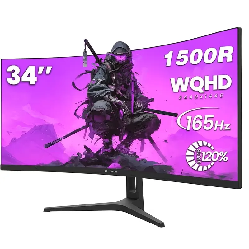 CRUA 34 Inch Ultrawide Curved Gaming Monitor, 1500R Curvature 165hz UWQHD, Curved Computer Screen with FreeSync,
