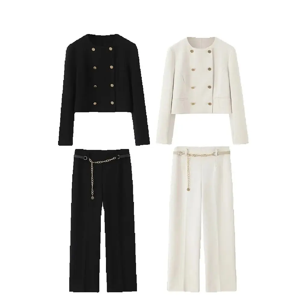 

Женская одежда в европейском и американском стиле, осенняя новая мода, короткий стиль, двубортный пиджак, брюки с высокой талией