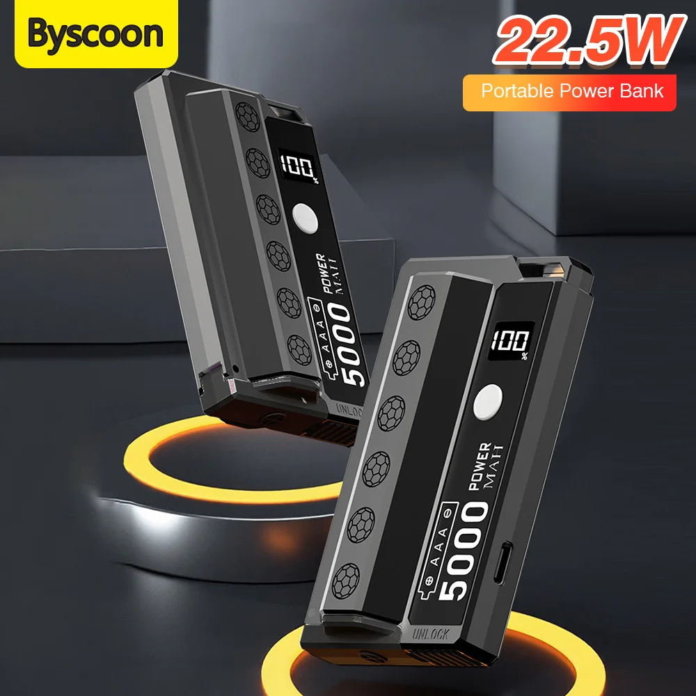 

Detachable Power Bank 22.5W Fast Charging Ultra-Light Replaceable 21700 Battery(No included) Portable Charge For iPhone Samsung