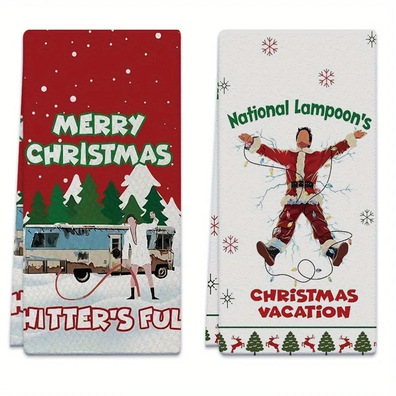 2Pc dish towel, Santa microfiber absorbent kitchen hand towel, suitable for cooking and baking in home kitchens