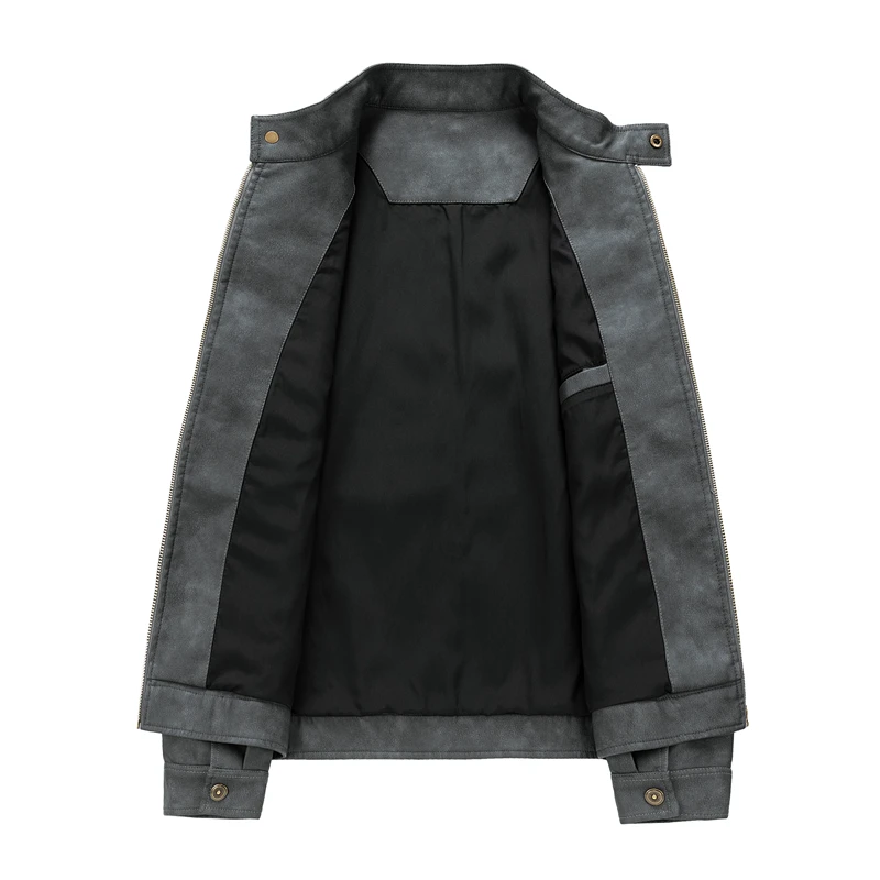 American Style Stand Collar Faux Leather Jacket Men Trend Motorcycles Casual Outwear Male Autumn Winter Loose Moto Biker Coats