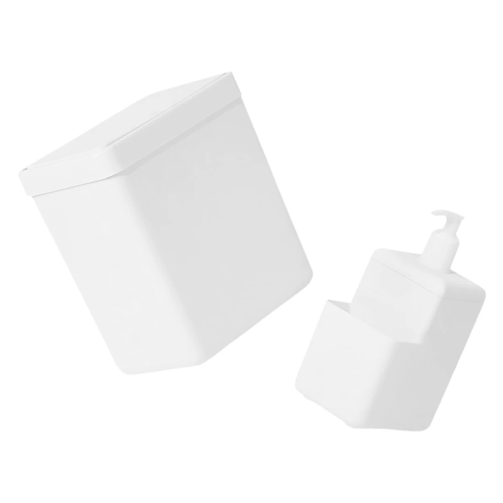 

Trash Can Bathroom Waste Bin Lid Foaming Soap Dispenser Small Desk Garbage Container Plastic Easy Clean White Color Pear