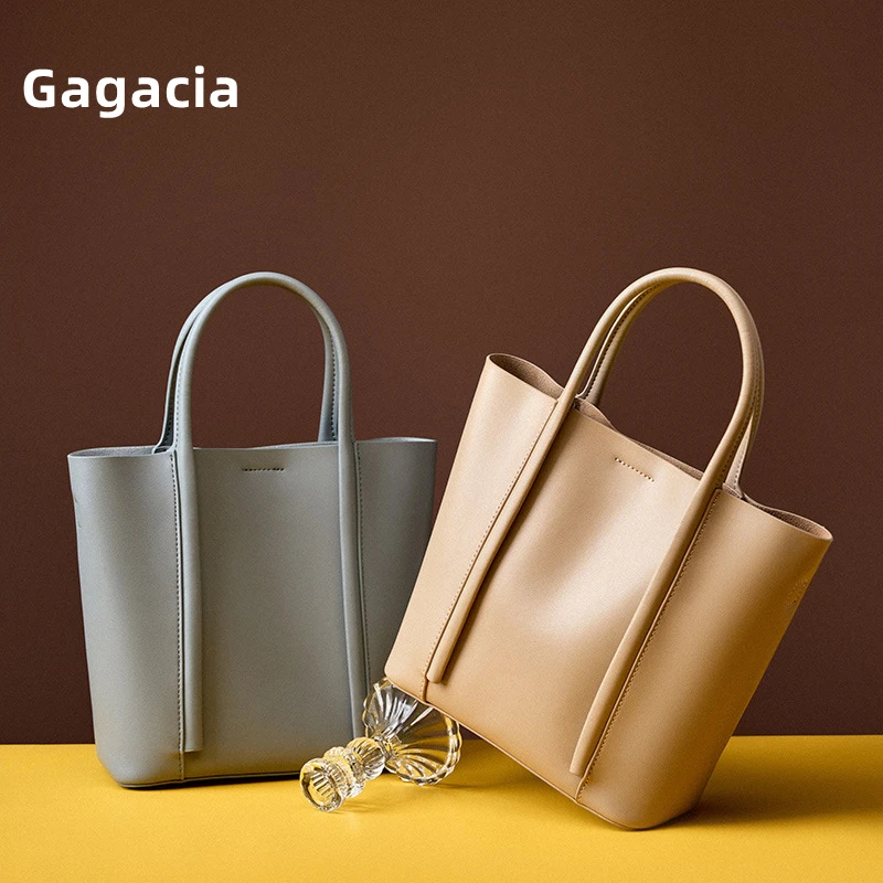 Gagacia Luxury Cowhide Handbag Women New Genuine Leather Shoulder Bag Large Capacity Crossbody Bags Ladies Soft Solid Colour