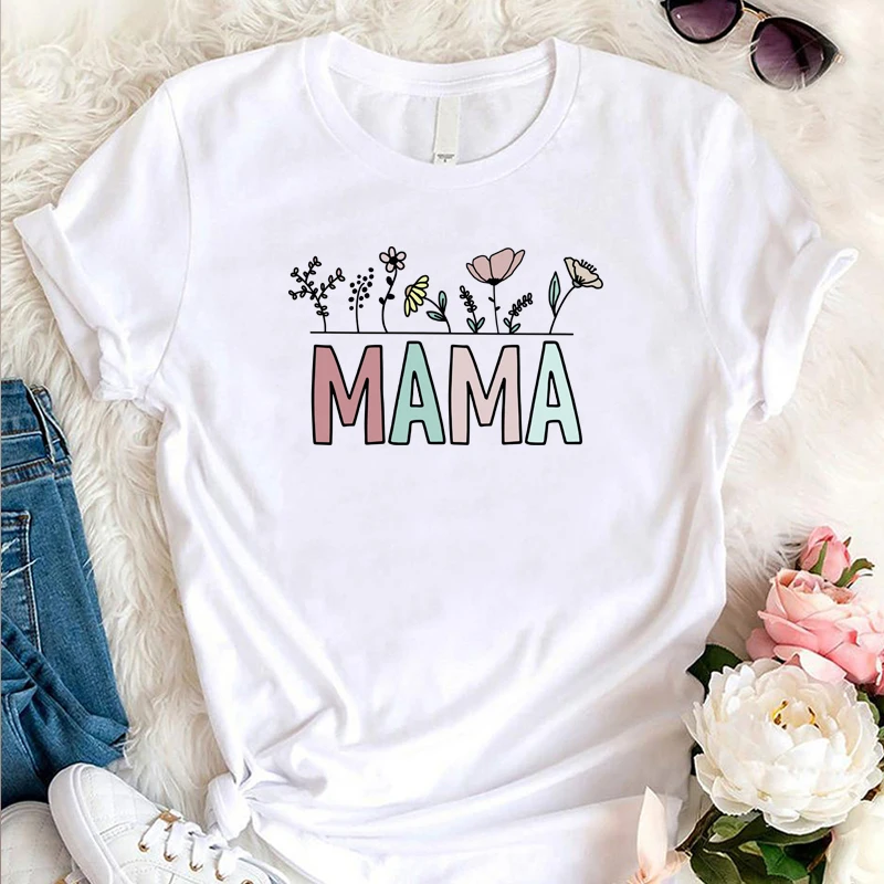 

Mama Life Floral Print Women T Shirt Summer Fashion Graphic Tee Mothers Gift Short Sleeved T-shirt Female Clothes Top