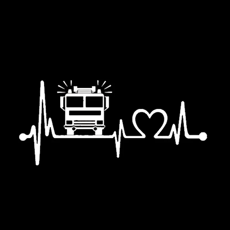 Fire Truck Sticker Heartbeat  Funny Rear Window Car  JDM Drift Vinyl Decal   Accessories16*7.3cm