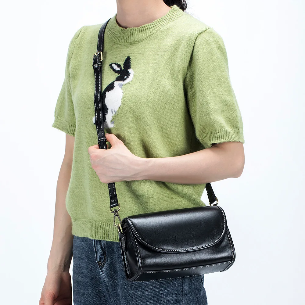 Genuine Leather Crossbody Purse for Women Vintage Designer Handbags Ladies Flap Over Small Shoulder Bag Cell Phone Purse 2 Strap image 6