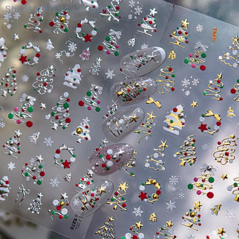 [MP]3. Leuke cartoon kristallen bol kerstman winter metalen kerstboom nail art stickers diy manicure stickers