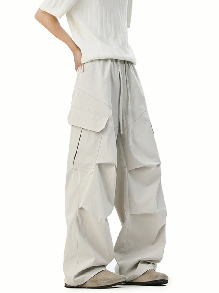 

American Sle Pleated Work Pants Men's Summer Sport Jaet Loose Casual Long Trousers with Big kets Faionable Loose Fit