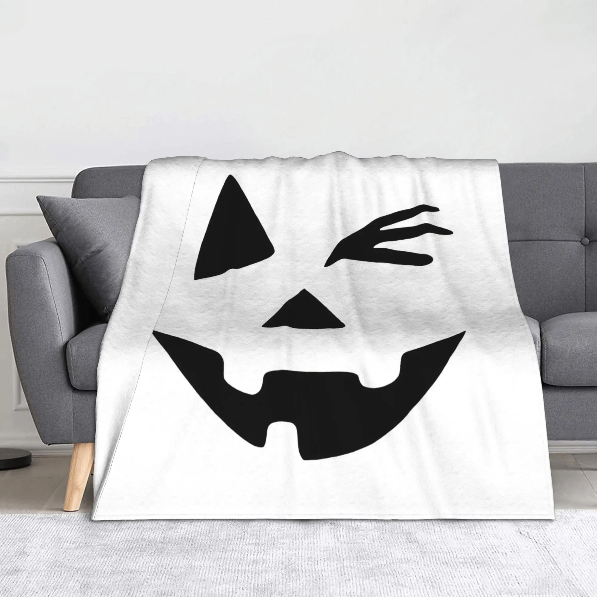 Wink Monster Face Kawaii Blanket Halloween Flannel Vintage Warm Throw Blankets for Bedspread All Season