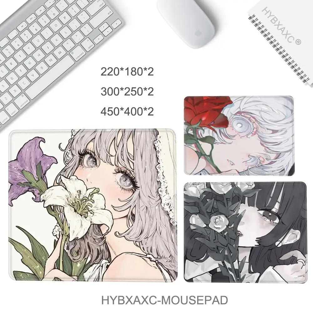 HYBXAXC Cute Anime Girl Flower Art Small Mouse Pad Laptop PC Keyboard Gaming Mousepad Rubber Non-Slip Carpet Office Accessorie