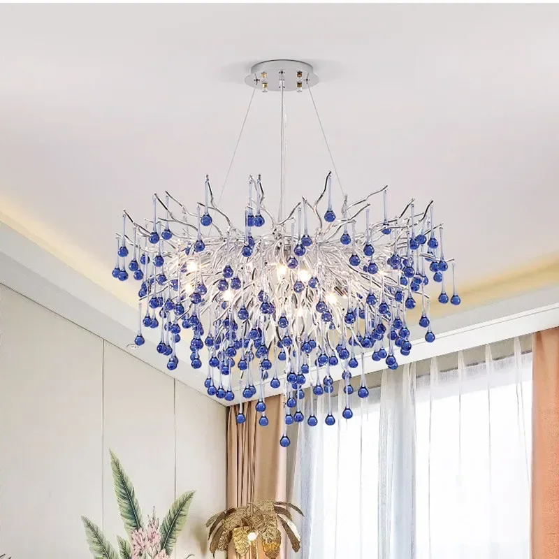 New Pink Branched Crystal Chandelier for Children\'s Room Decoration Water Droplet Ceiling Interior Decoration Light