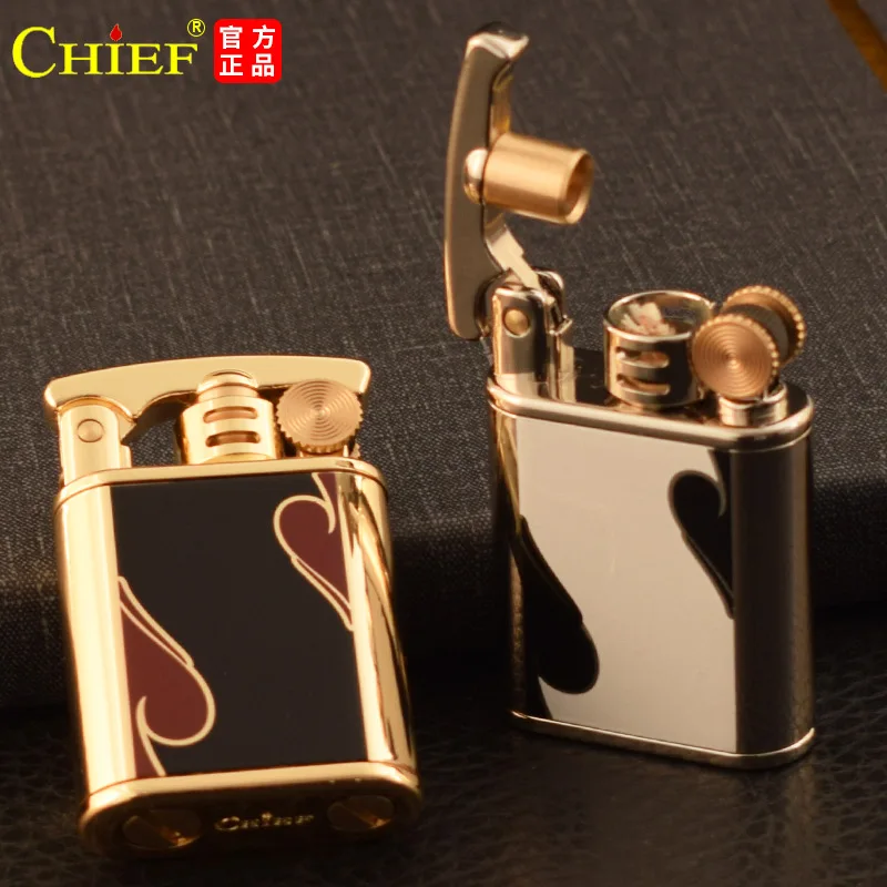 CHIEF Metal Vintage Kerosene Lighter Classic Grinding Wheel Igniter Old Style Windproof Lighters Smoking Acccessories Men\'s Gift