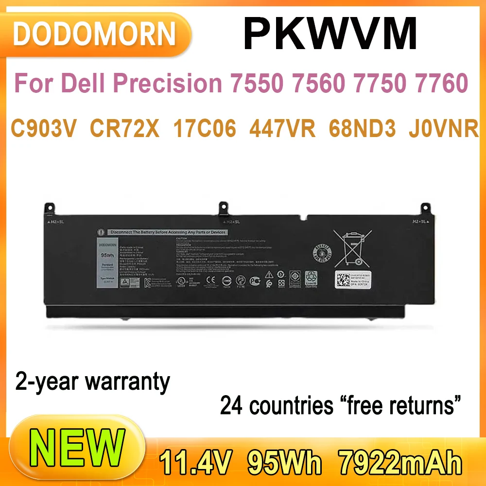 

New PKWVM For Dell Precision 7550 7560 7750 7760 Laptop Series C903V CR72X 17C06 447VR 68ND3 J0VNR Rechargeable Li-ion Battery