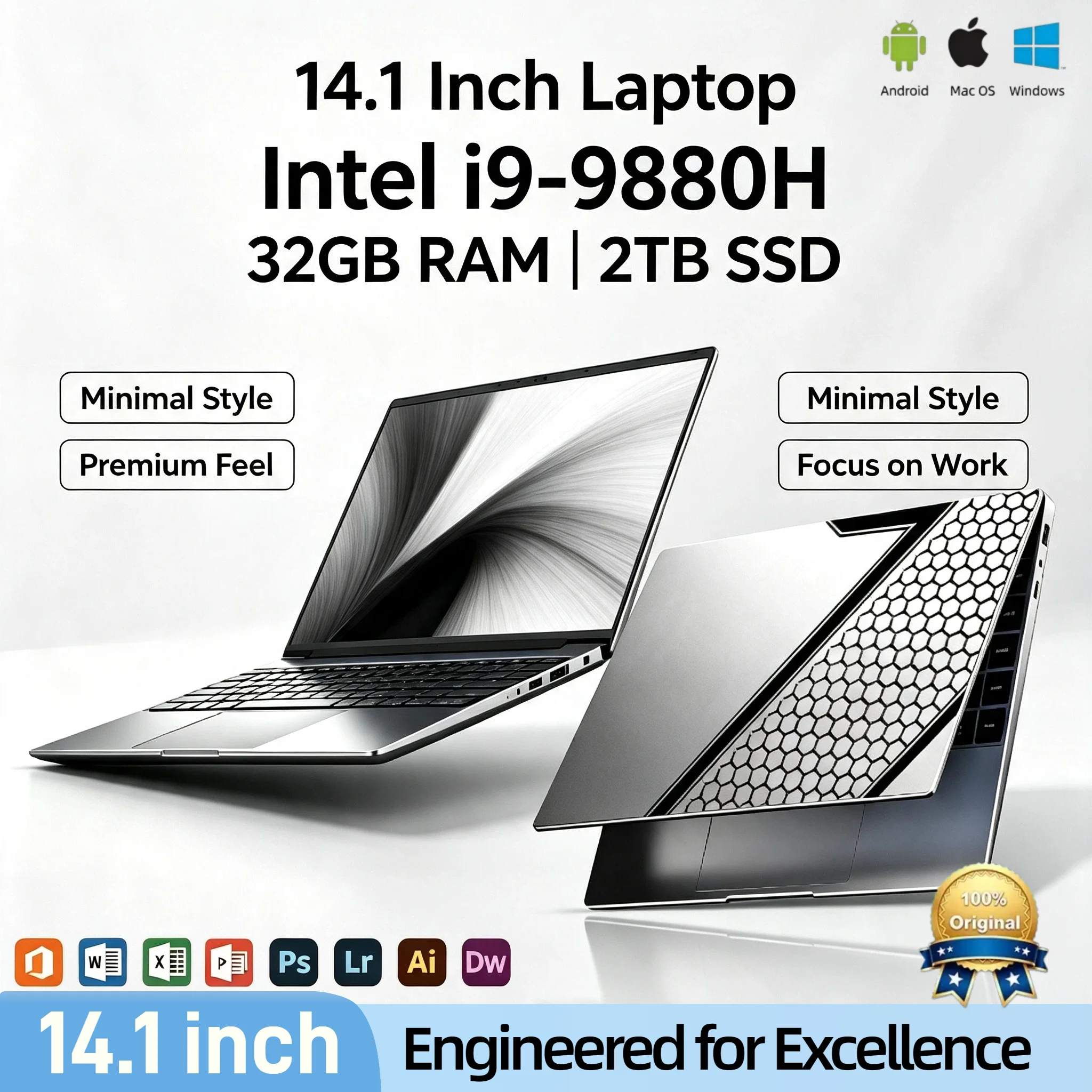 2026 Intel Core i9 9880H Gaming Laptop 14.1 Inch 2.3GHz 4.8GHz Turbo 32GB RAM 2TB SSD Ultra Slim 1920x1080 Office Pro Max