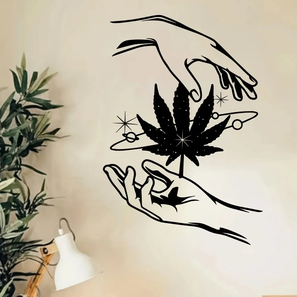 CIFBUY Metal Wall Art Hands Holding Leaf Silhouette Decor for Living Room Boho Iron Cutout Black Finish Modern Home Ornament