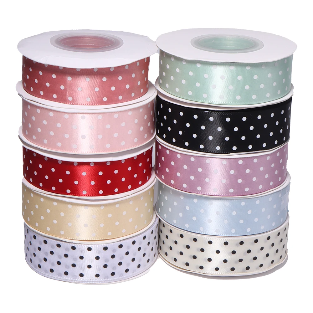 25yards/lot 25mm Classical Polk Dots Polyester Ribbon Gift Wrapping Ribbon For DIY Bows Bouquet Hairband Decor Supplies