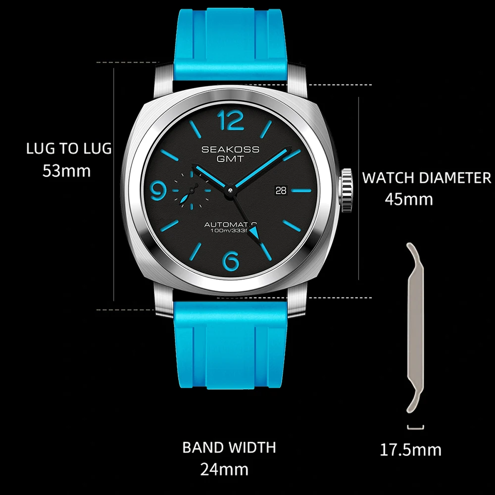 SEAKOSS GMT Super Luminous Diving Automatic Mechanical Watch Men 10ATM 1963 Seagull st2557 Movement Calendar Sapphire Wristwatch