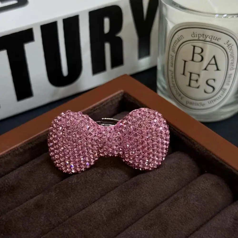 Fashion Adjustable Pink Bow Rings Sparkle Bow Sweet Shiny Women Finger Ring Opening Rings Bowknot Y2k Millennial Ring Cute Girl