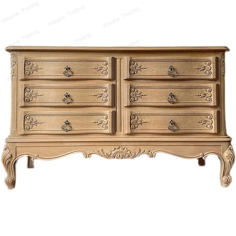 

American country solid wood chest Nordic French retro old carved bedroom dresser storage drawer cabinet complete