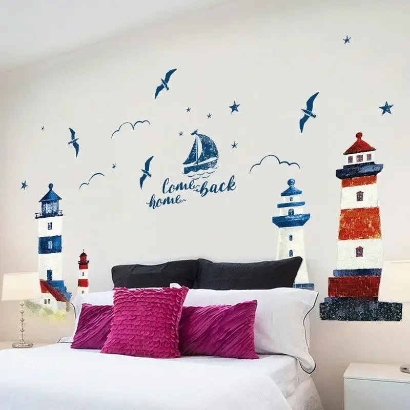 

Sailing Boat Seagull Lighthouse Birds Wall Sticker Vinyl DIY Mural Art For Living Room Decoration Adesivo De Parede