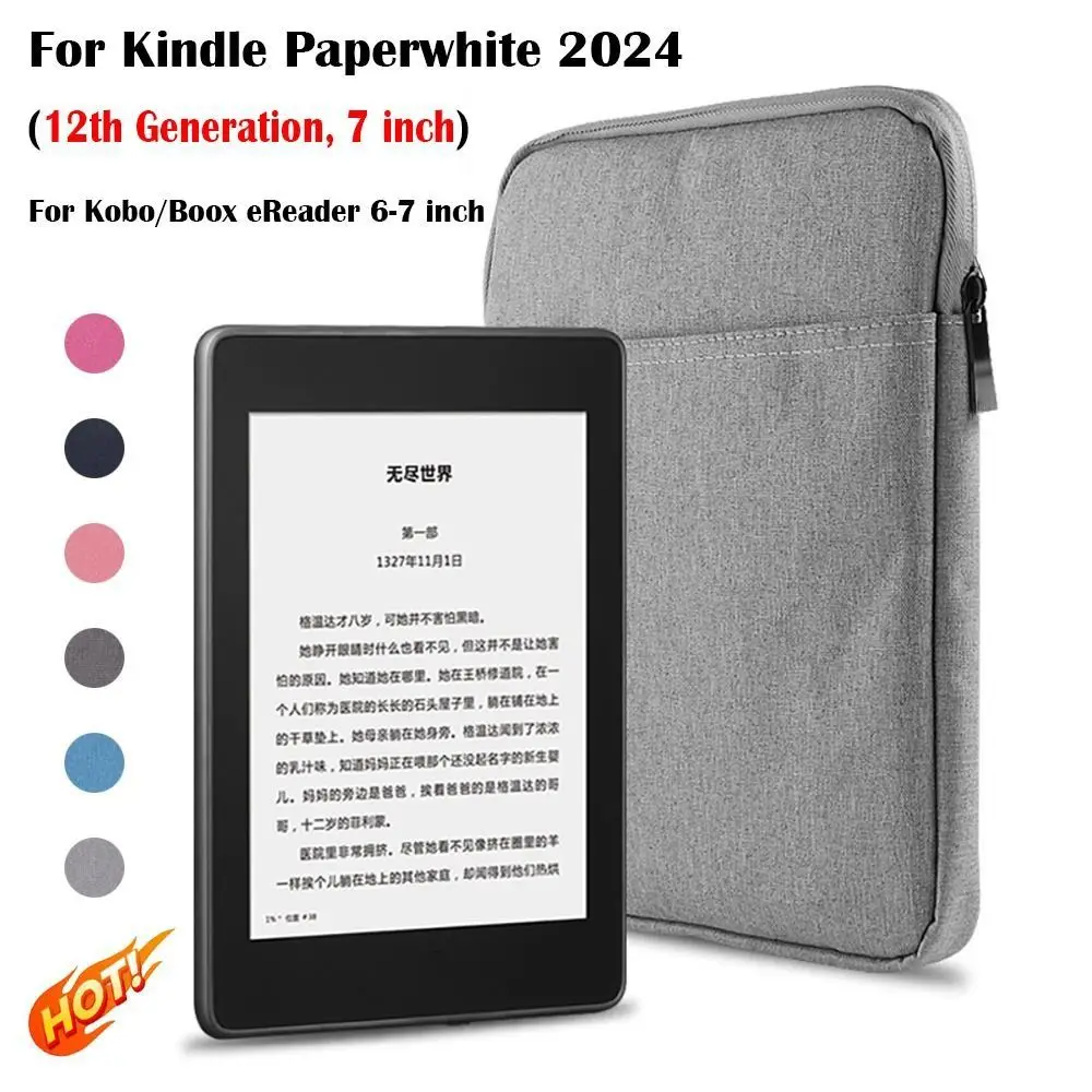 

12th Generation 6-7 inch e-Reader Sleeve Wear Resistant Anti Scratch SA568B Storage Bag for Kobo/Boox/Kindle Paperwhite 2024