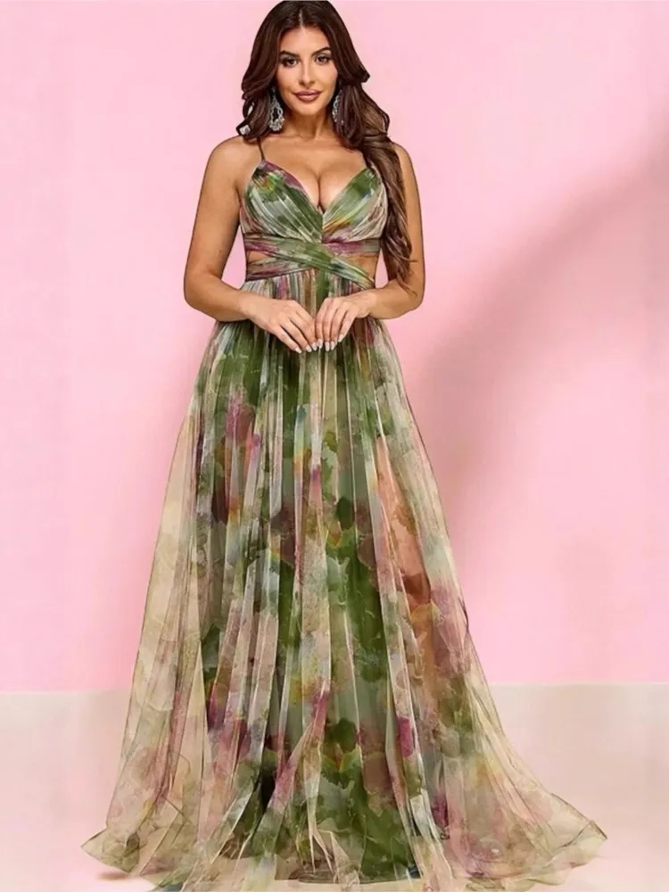 

Summer Cover Ups Women Swimsuit Spaghetti Strap Robes Bathing Suit 2026 New Flower Printing Beach Holiday Maxi Dresses Cover-Up