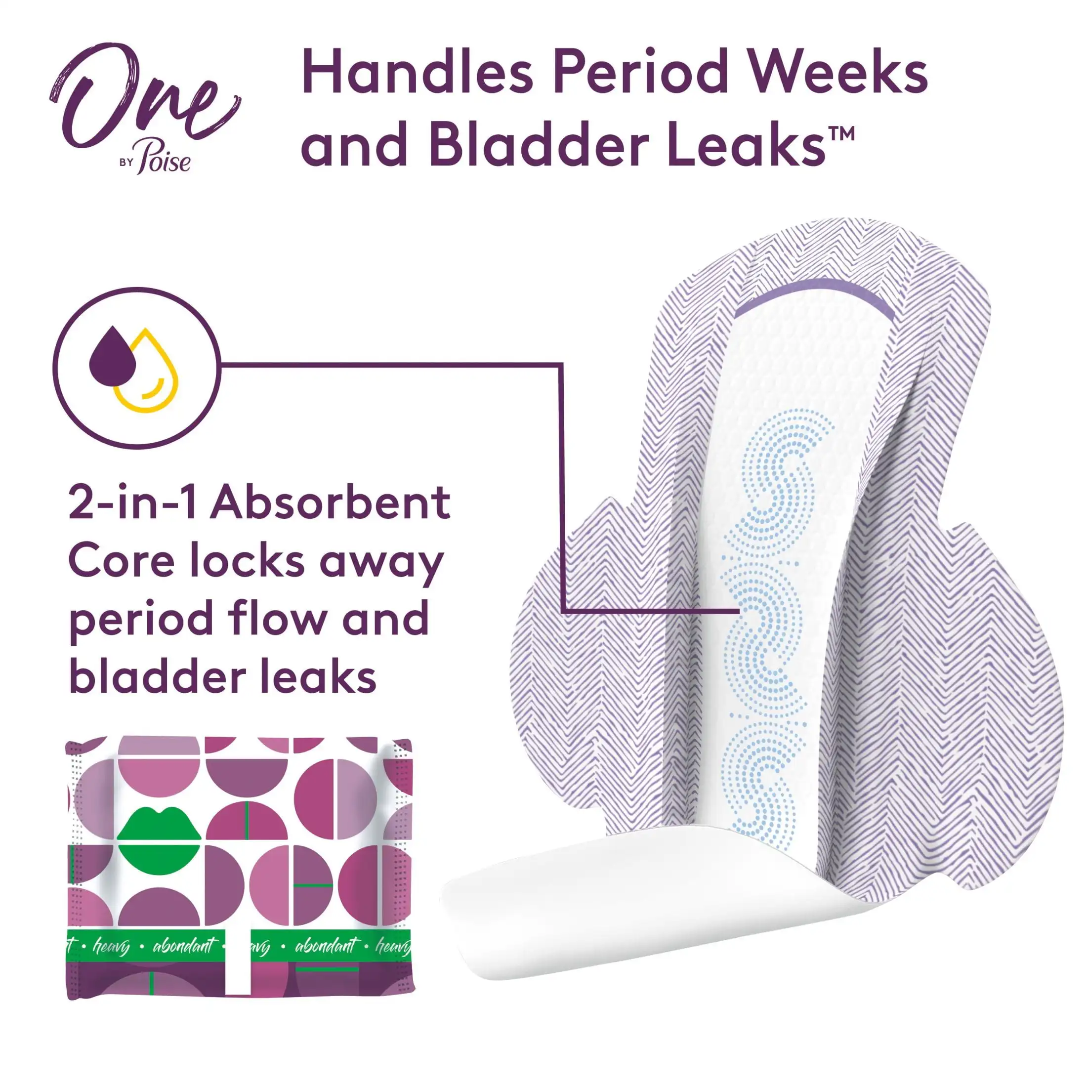 One by Almofadas Femininas com Asas, Almofadas para Período de Absorção Pesada e Incontinence, 18 Contagens