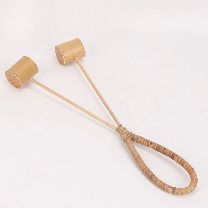 

Double Headed Bamboo Bell with Built-in Sand Sound Healing Yoga Rattan Handle Bamboo Bells Handmade Percussion Instruments