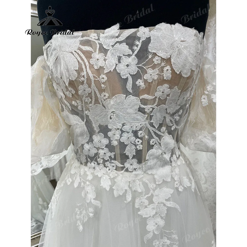 Vestido de casamento floral boho para mulheres, manga curta, sopro fora do ombro, vestido de noiva, casamento, 2023