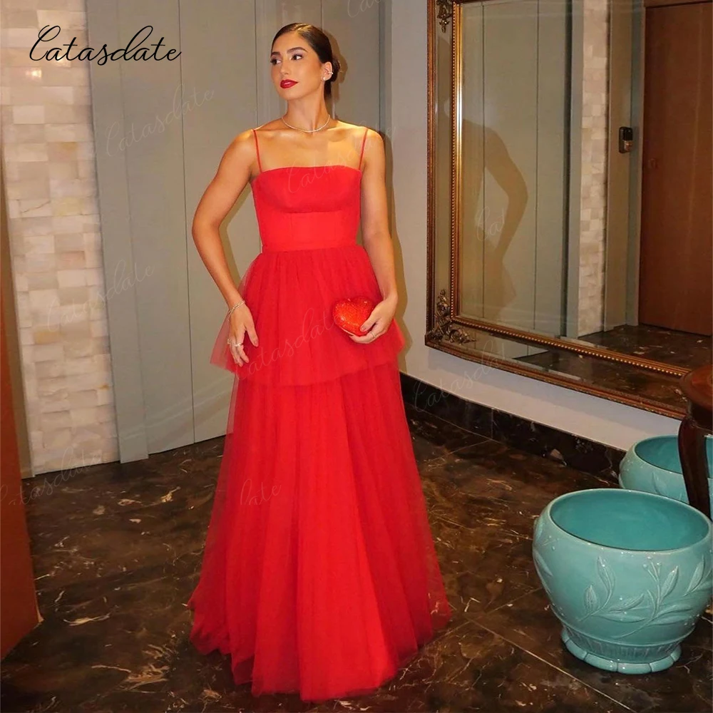 Catasdate สีแดงชุดราตรีชุดราตรีอย่างเป็นทางการ Puffy Ball Gown สําหรับคริสต์มาสปาร์ตี้ vestidos para mujer gala ที่กําหนดเอง