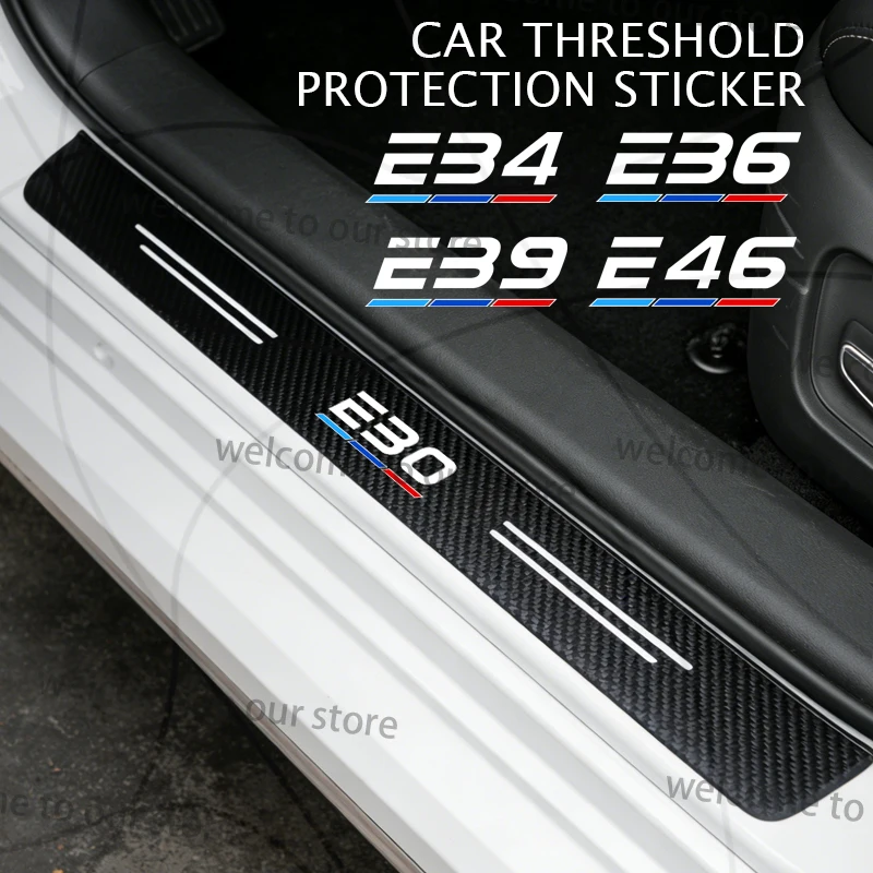 

4/5PCS For E46 E30 E34 E39 E36 Tricolor Sport Logo Car Door Sill Decor Carbon Fibre Trunk Stickers Decorative Accessories