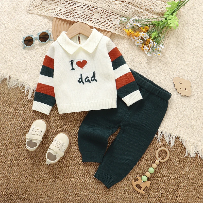 Baby Clothes Set Knitted Newborn Girl Sweater Long Sleeve +Pants Autumn Infant Kid Pullover Fashion Letters +Trousers Solid Tops