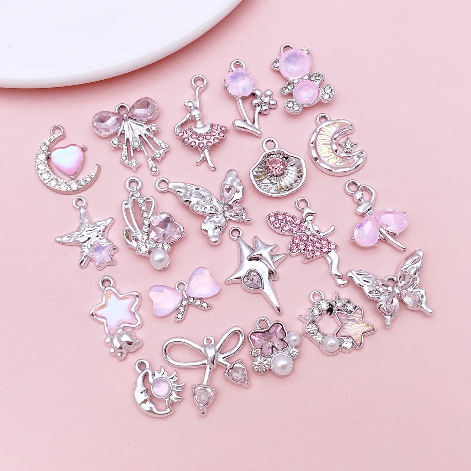 2pcs/20pcs Alloy Diamond Pink Dream Series Pendant Jewelry Making DIY Earrings Charms for Jewelry Bracelets Necklace