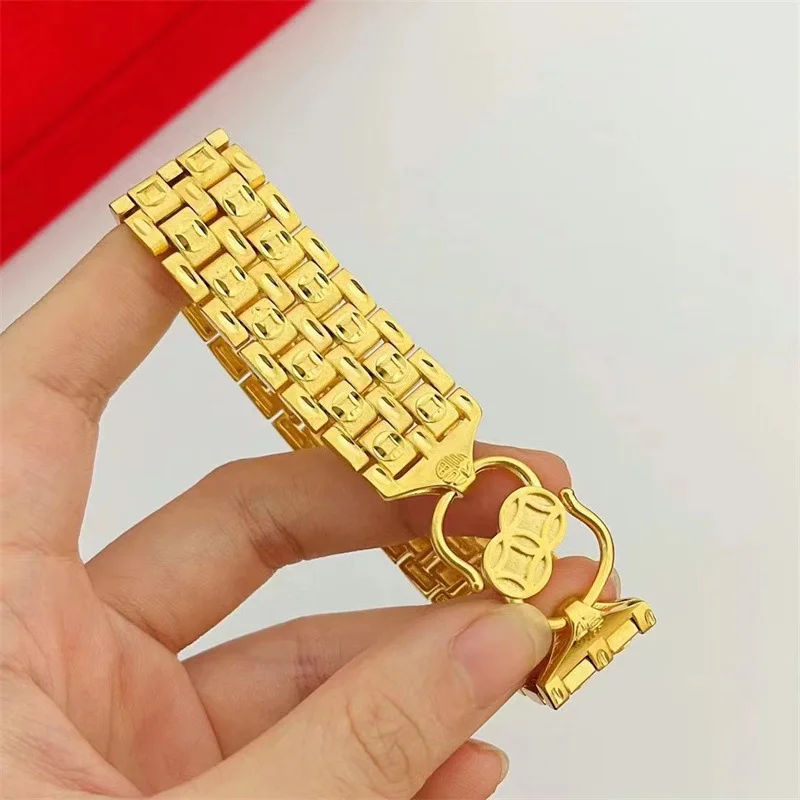Luxury 24K 9999 Pure Gold real gold Fortune Pattern Men's and Women's Handset Bracelet