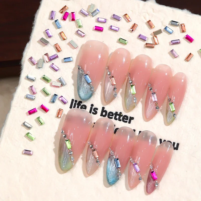 50 pçs mini arte do prego strass resina de cristal flatback diamantes retângulo brilho diy luxo manicure decoração