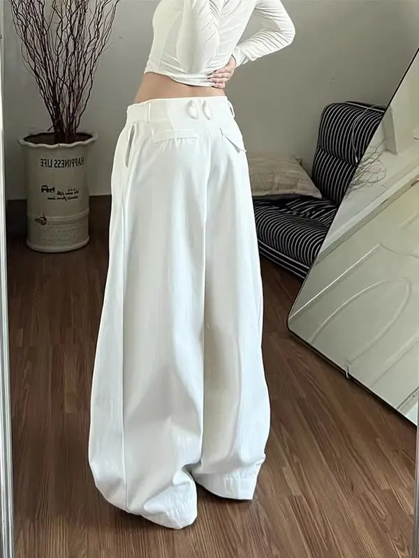 White Thick Wide Leg Casual Pants Women's Autumn Winter New Style Super Beautiful Loose Small Size Straight Long Trousers