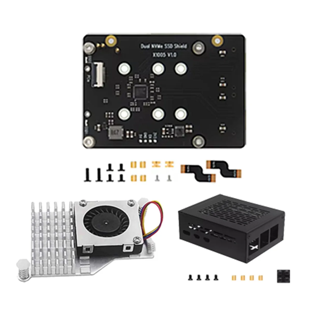 

ATP-X1005 Dual NVME SSD Shield with Cooler+Case PCle to M.2 Dual SSD for 5 Supports 8 AI Accelerator