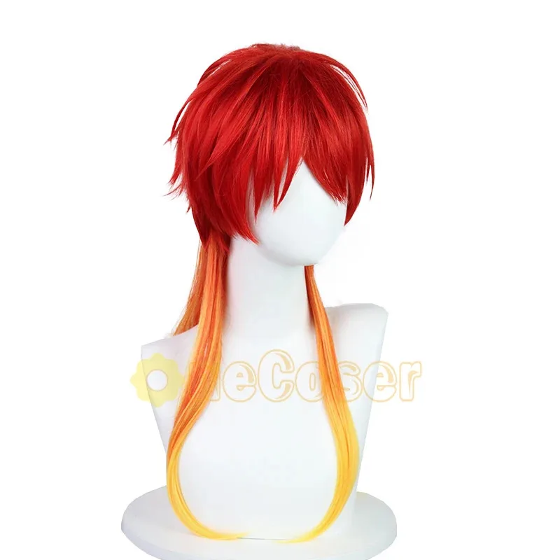 Peluca de Cosplay de Chika Takiishi, cortavientos de Anime, pinzas para las orejas de pelo amarillo degradado rojo, pelo de fibra resistente al calor + gorro de peluca para Halloween